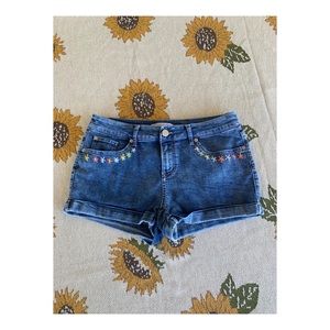 embroidered floral jean shorts
